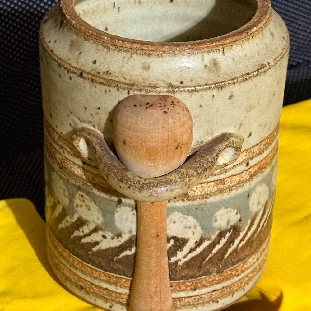 Handcrafted Ceramic Jar with Spoon 7” high